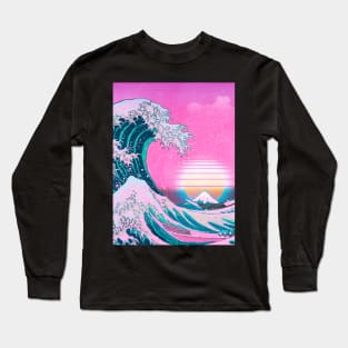 Vaporwave Great Wave Off Kanagawa Aesthetic Sunset Long Sleeve T-Shirt